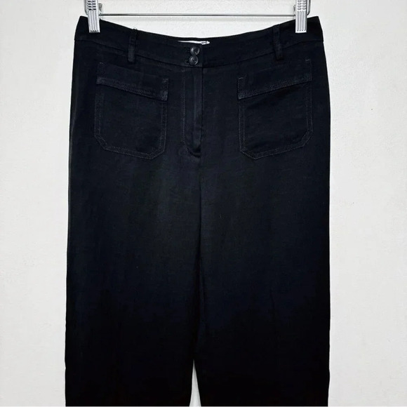 Anthropologie Elevenses Womens Size  2 Linen Ruffle Hem Cropped Pant In Black - Picture 3 of 14